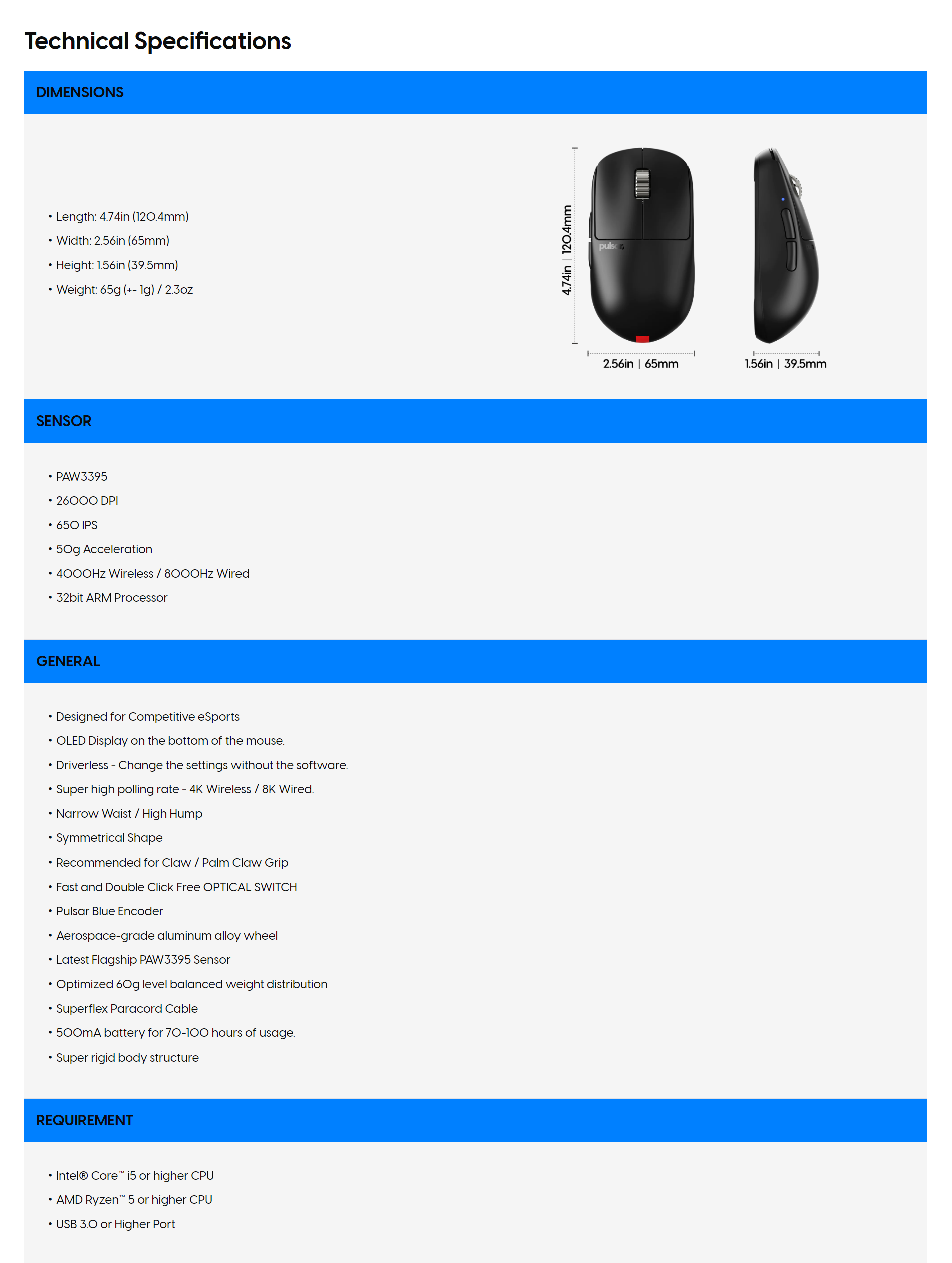 A large marketing image providing additional information about the product Pulsar X2H eS Wireless Gaming Mouse - Black - Additional alt info not provided